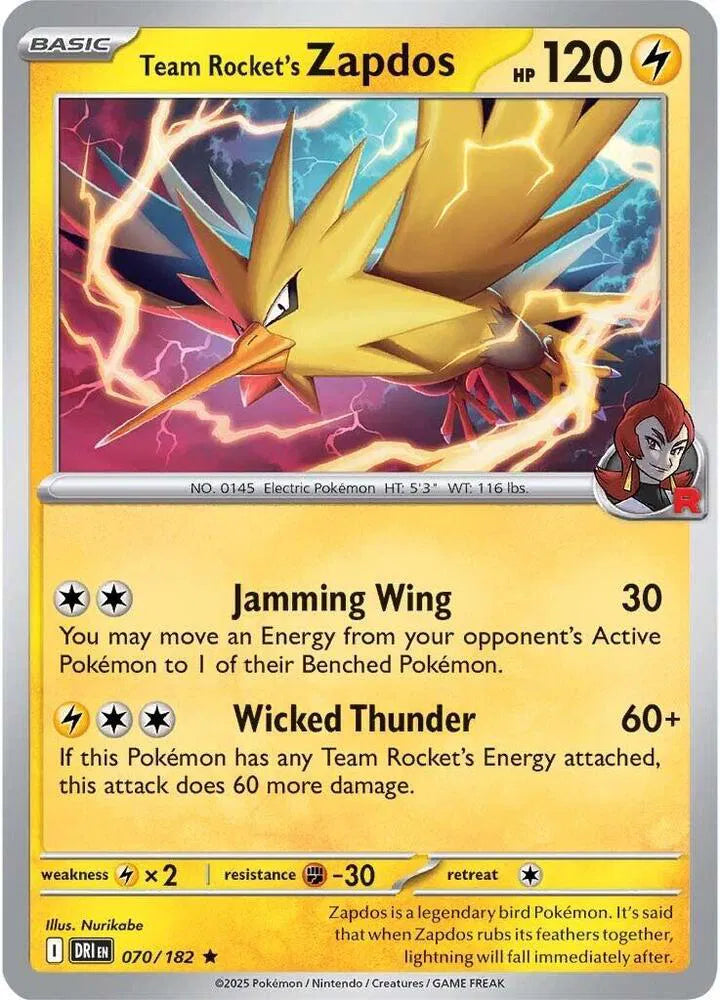 Team Rocket's Zapdos #070/182 (Holofoil) - Destined Rivals