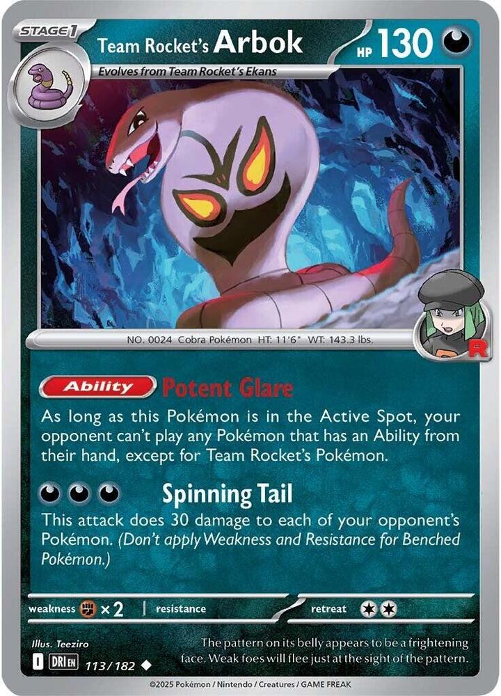 Team Rocket's Arbok #113/182 (Reverse Holofoil) - Destined Rivals