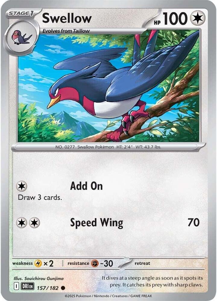 Swellow #157/182 (Reverse Holofoil) - Destined Rivals